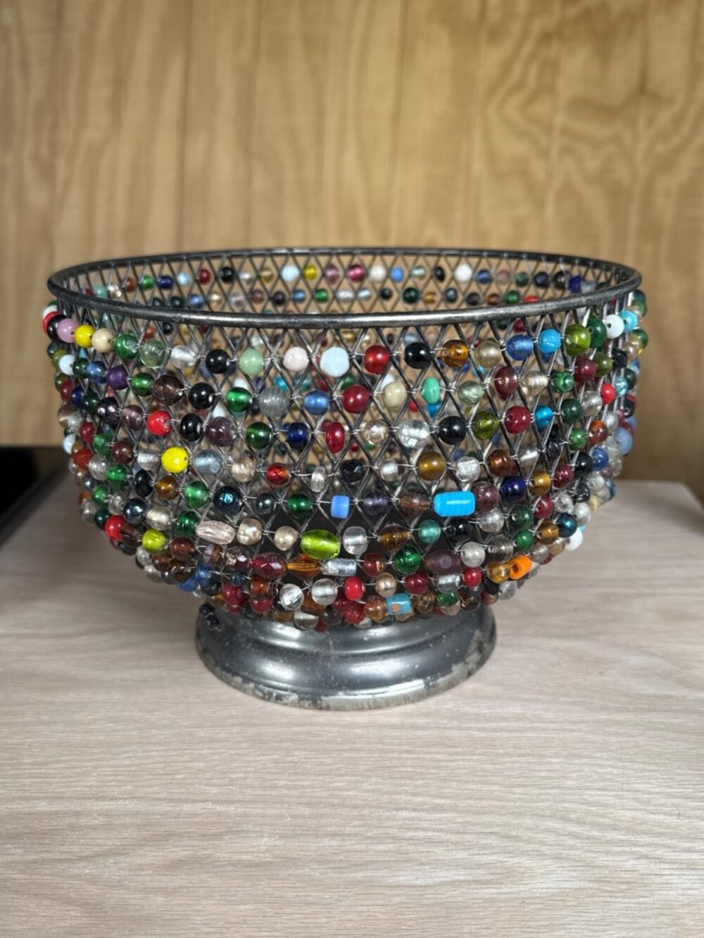 Vintage Bombay Colorful Beaded Metal Bowl Bohemian Home Decor Table Dish - Picture 2 of 10